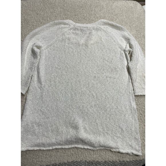 J. Jill Textured Scoop Neck Sweater Womens XL 3/4 Sleeve White Open Knit - Picture 6 of 8